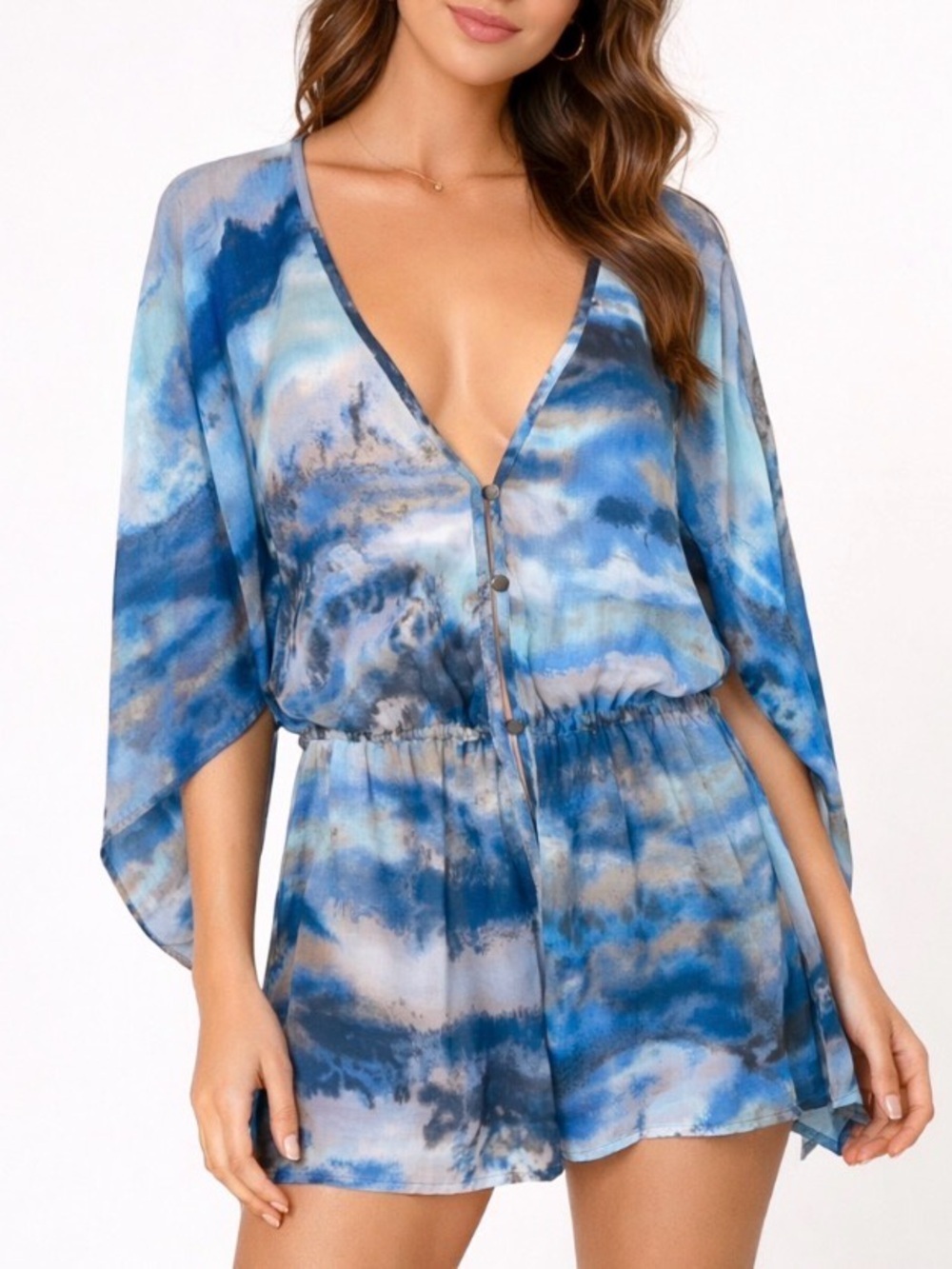 Willi smith lightweight blouse chiffon in blue colorway flowy semi sheer SZ L